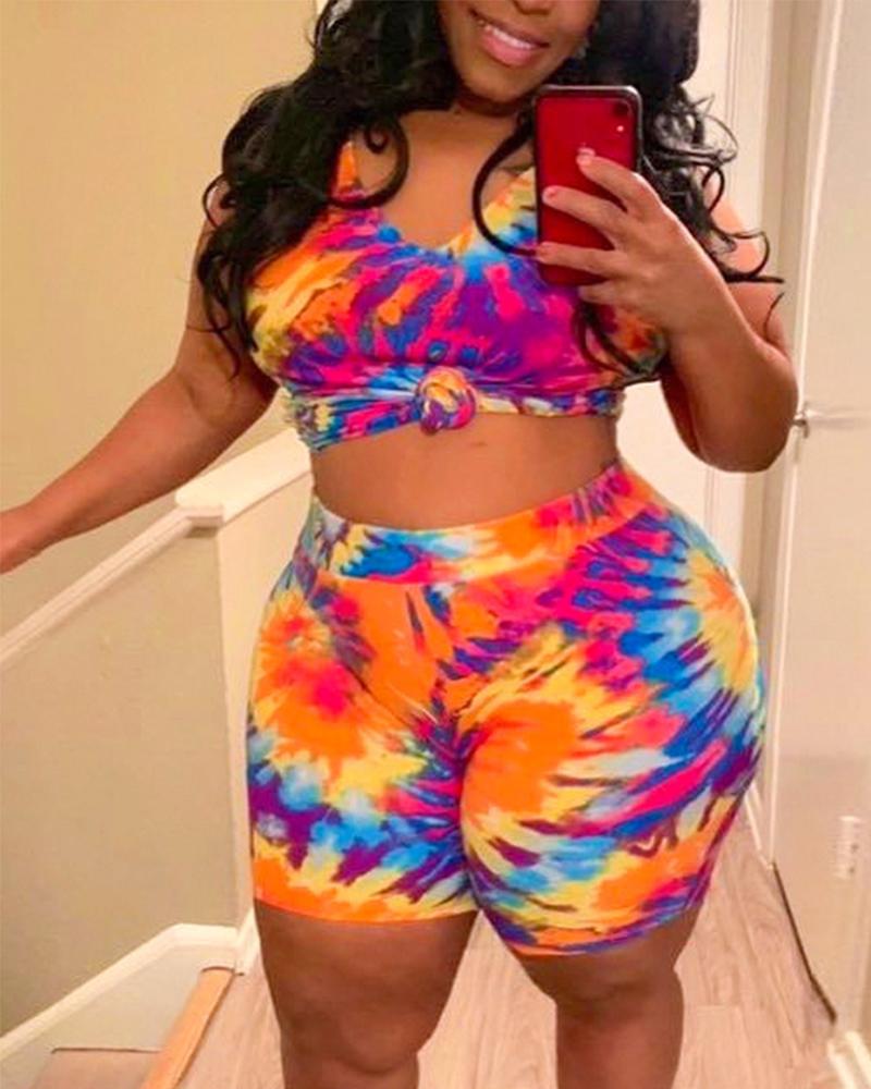 

Plus Size Tie Dye Print Tank Top & Shorts Set, Orange