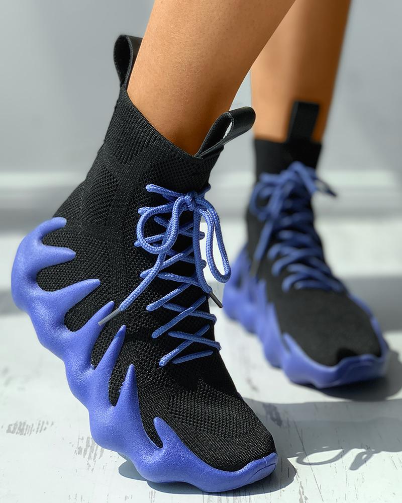 

Knit Breathable Lace-up Colorblock Sneaker, Purple