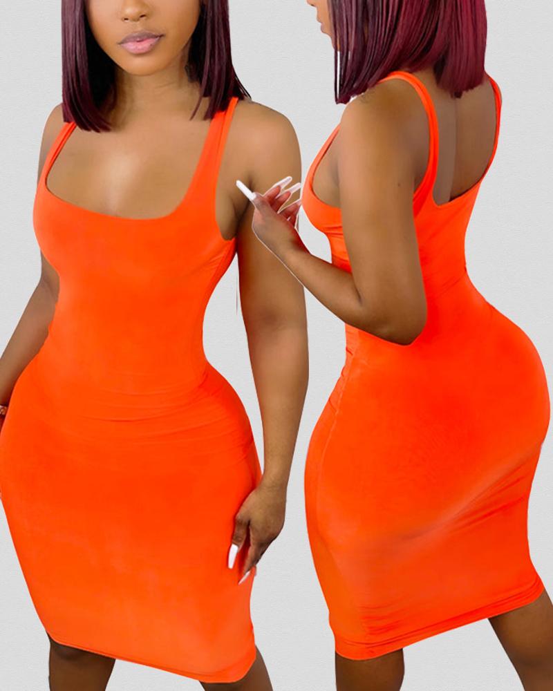 

Sleeveless U-Neck Bodycon Dress, Orange