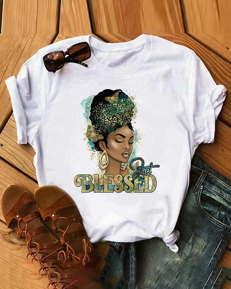 

Figure Letter Print Casual T-shirt, Green