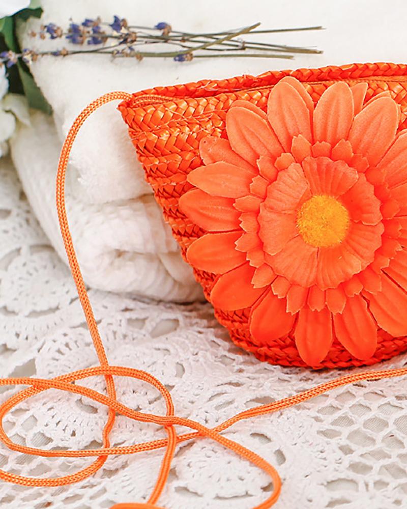 

Daisy Pattern Braided Crossbody Beach Bag, Orange