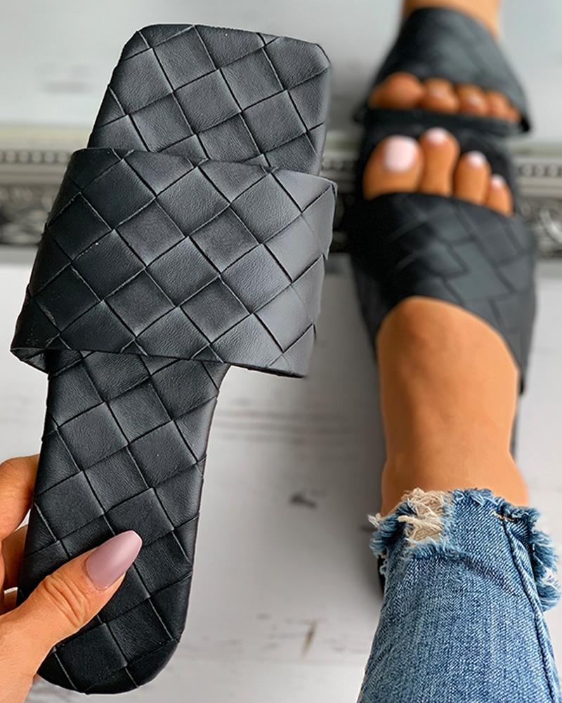 

Quilted Square Toe Casual Slippers, Black