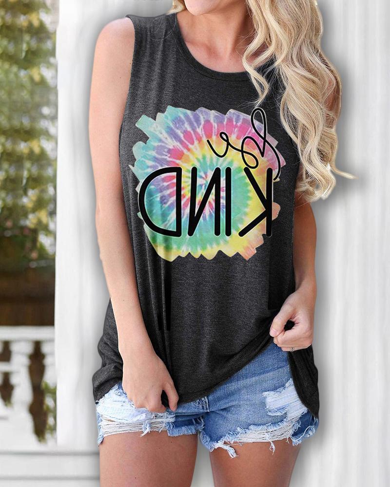 

Letter Tie Dye Print Casual Tank Women Top, Dark grey