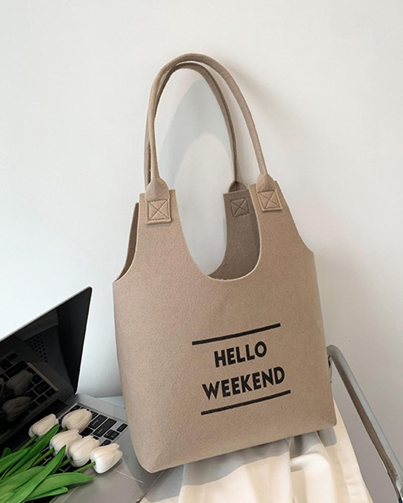 

Letter Print Large Capacity Canvas Shoulder Bag, Khaki