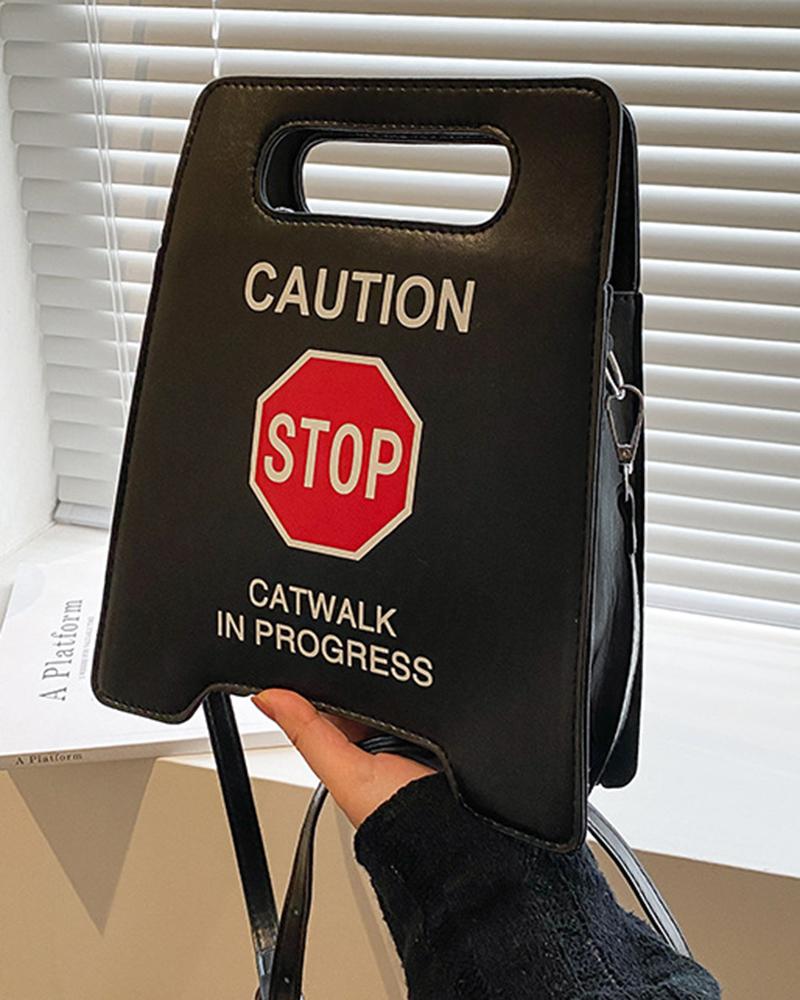 

Fashionable Warning Sign Shaped Crossbody Bag, Black