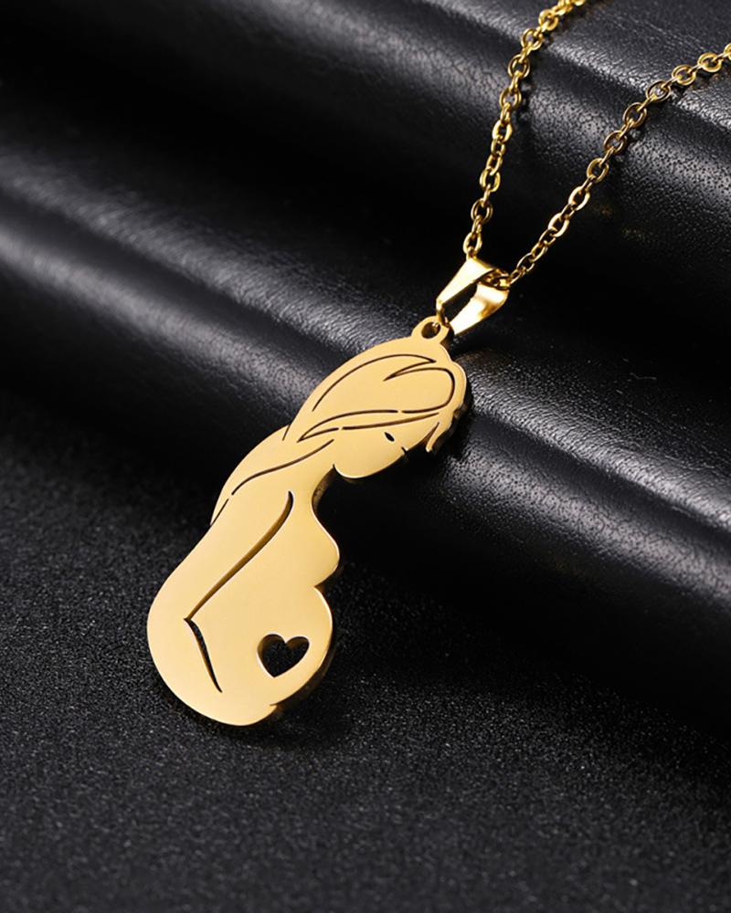 

Mother's Day Pregnancy Mommy Heart Chain Pendant Necklace, Gold