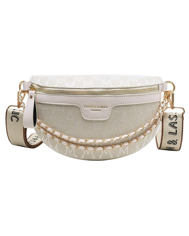 

Letter Print Fanny Pack Zipper Design Crossbody Bag, White