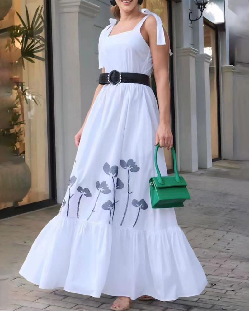 

Vestido maxi sem mangas com estampa floral e detalhes amarrados, White