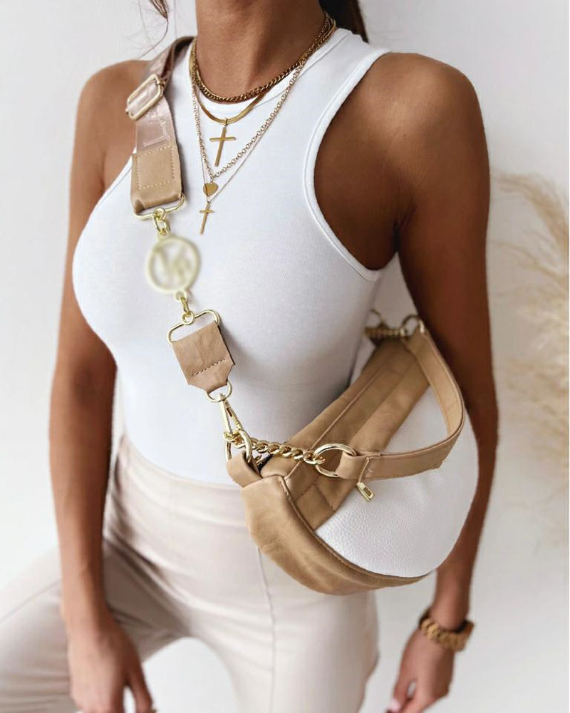 

Plain Casual Ribbed Tank Top, White