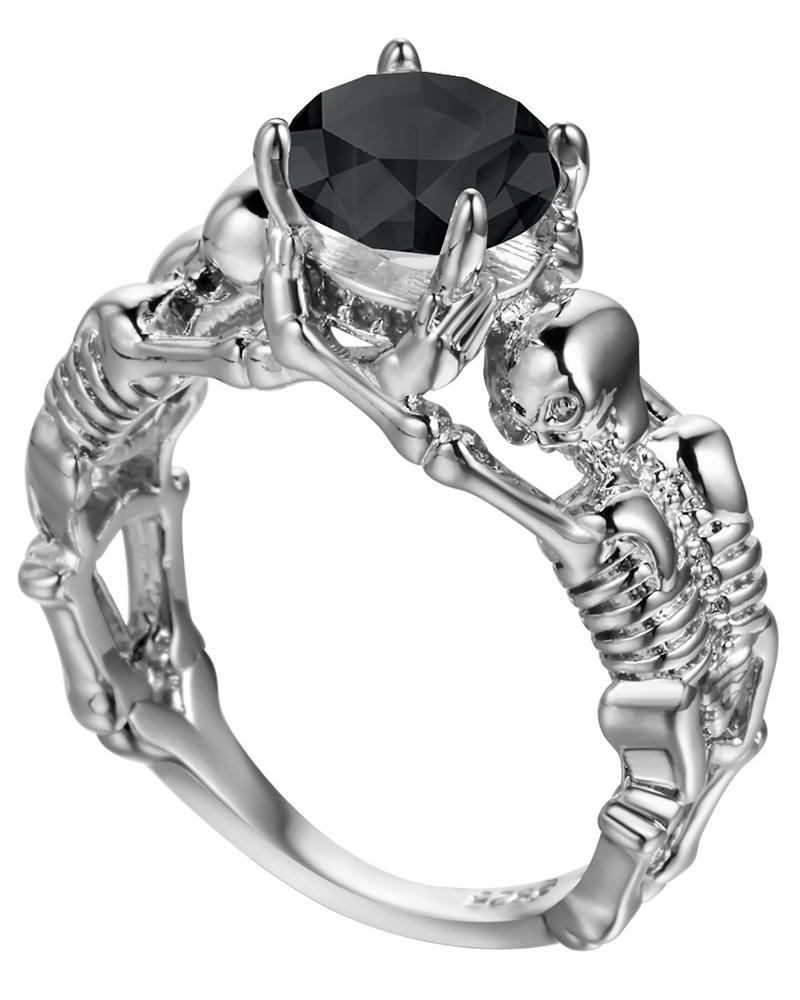 

1pc Halloween Skeleton Crystal Stone Decor Vintage Ring, Silver