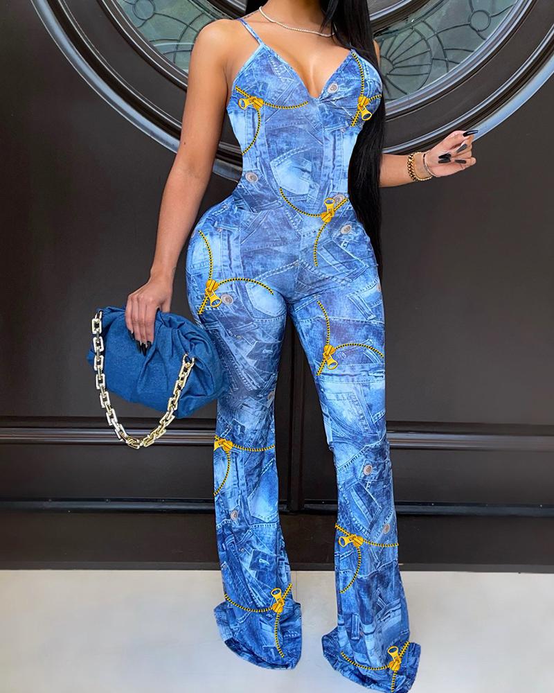 

All Over Print Cami Jumpsuit, Blue