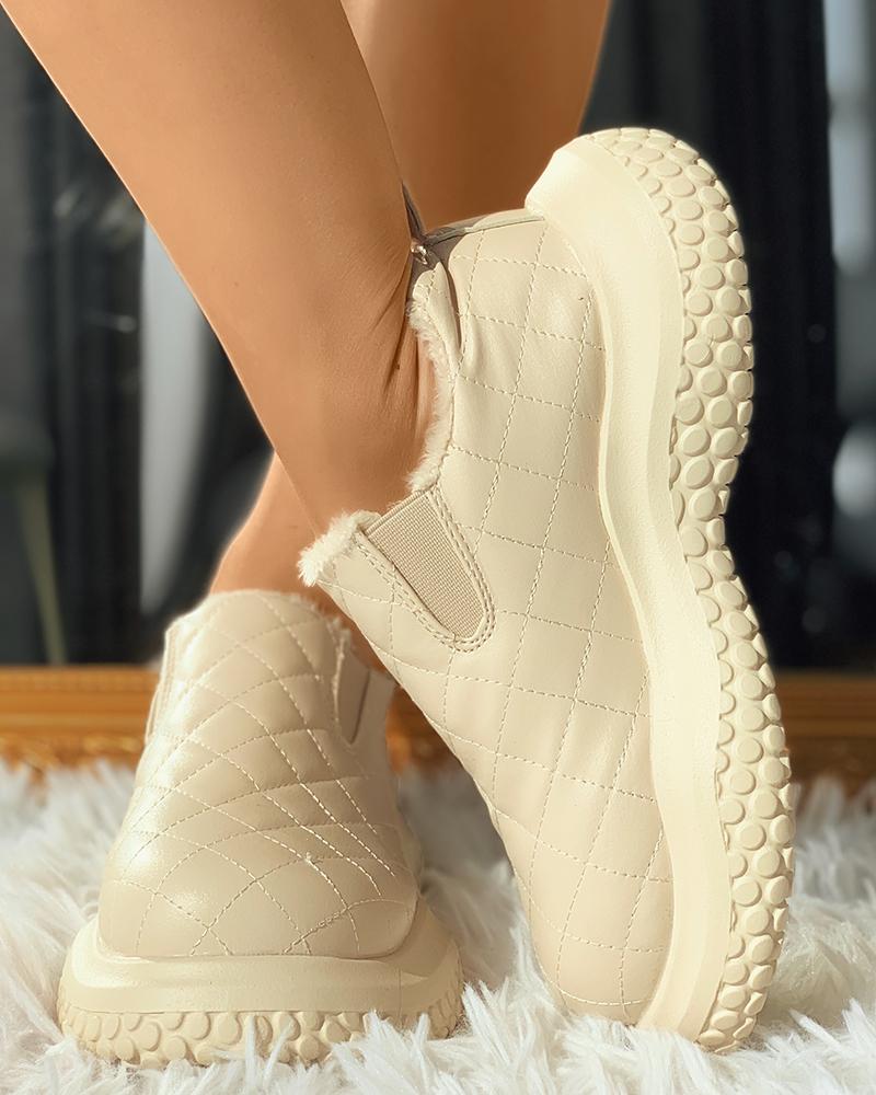 

Quilted Lined Slip On Shoes, Beige