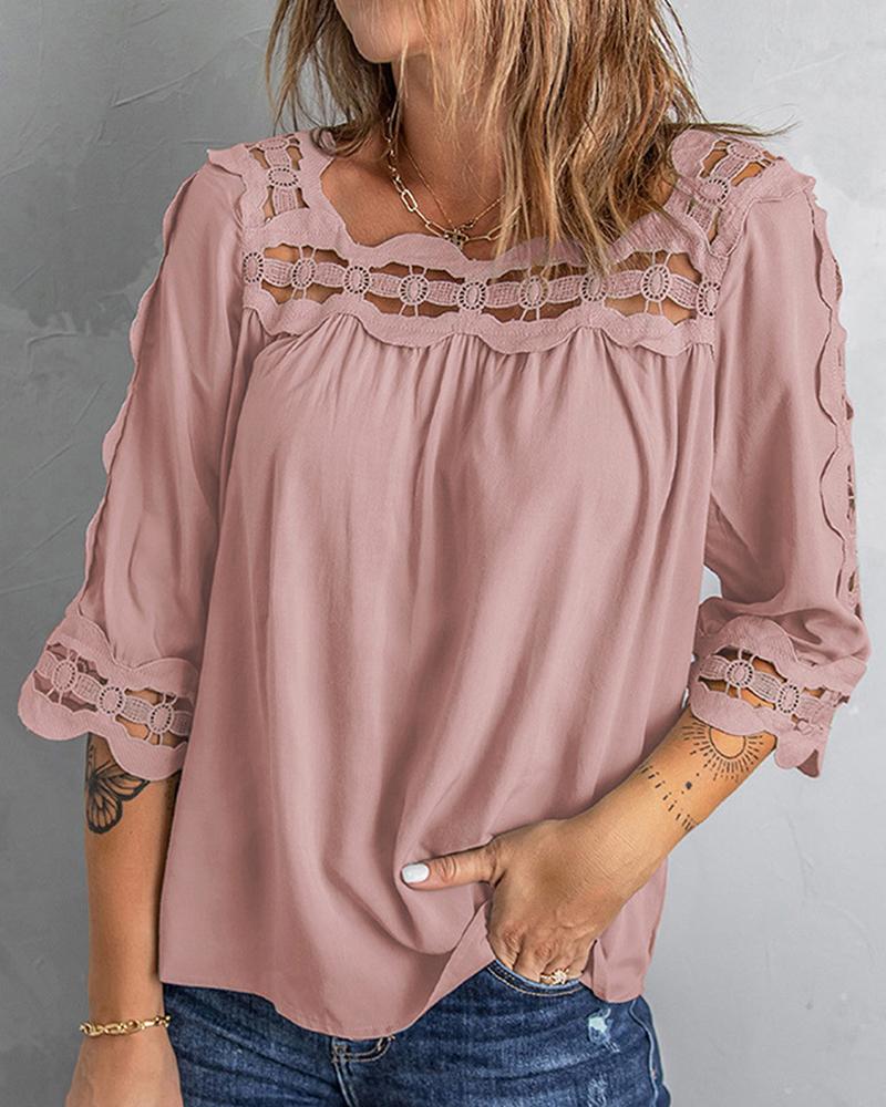 

Guipure Lace Patch Casual Top, Pink