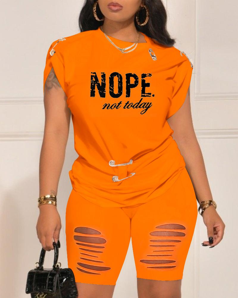 Nope Not Today Print Casual Top & Shorts Set