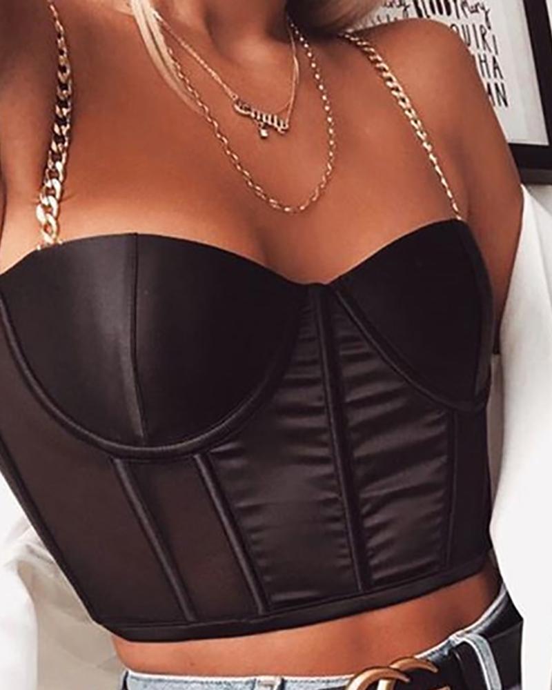 

Chain Spaghetti Strap Bodice Blouse, Black