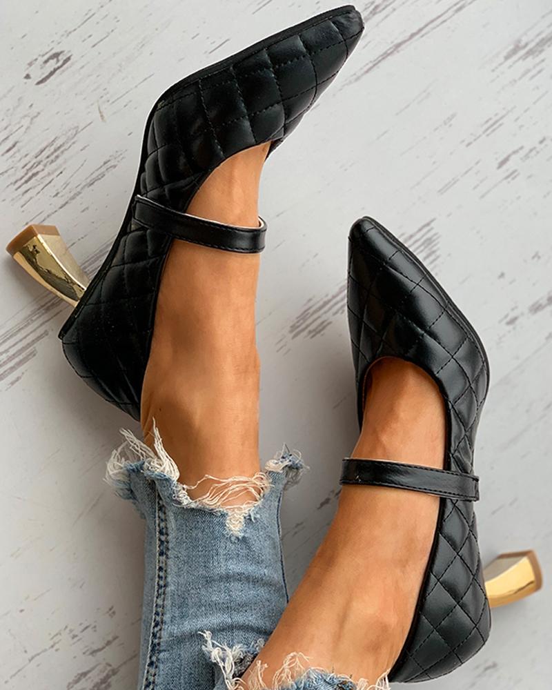 

Quilted Pointed Toe Beaded Decor Heels, Black