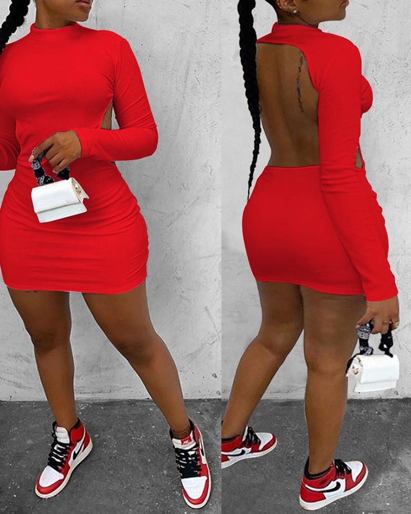 

Long Sleeve Backless Bodycon Dress, Red