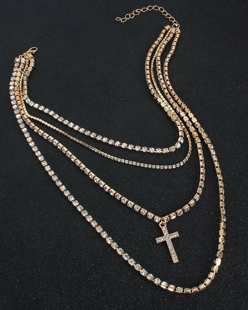 

Rhinestone Cross Pendant Necklace, Gold