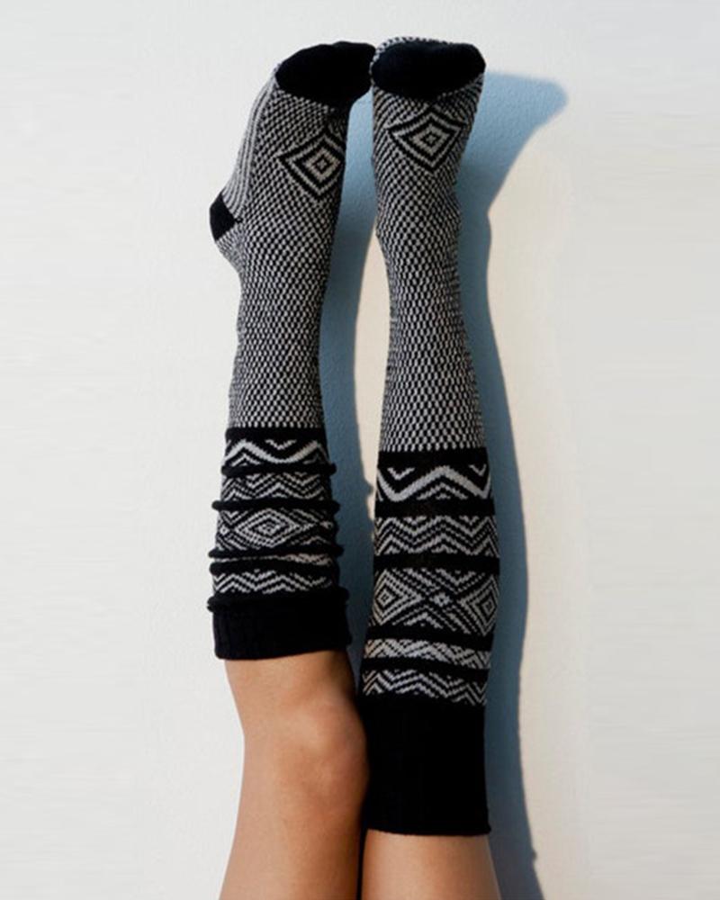 

Colorblock Skinny Kinitted Midi-calf Socks, Black