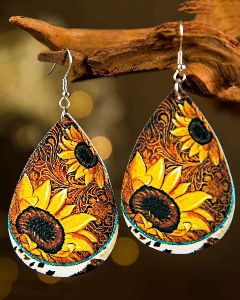 1Pair Clan Sunflower Pattern Hoop Earrings