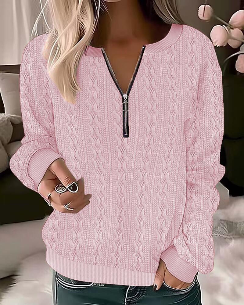 Zipper Design Long Sleeve Braided Top