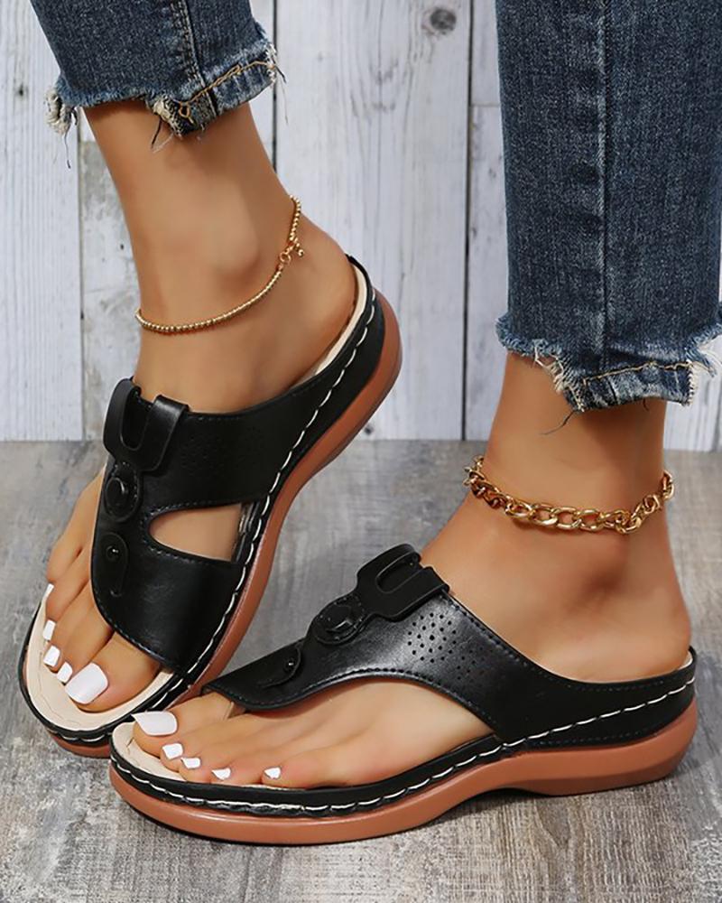 

Toe Post Asymmetrical Cutout Beach Sandals, Black