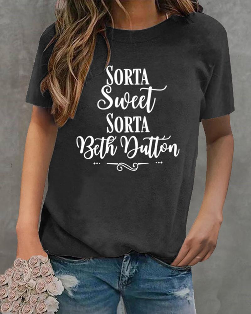 

Sorta Sweet Letter Print Casual T-shirt, Dark grey