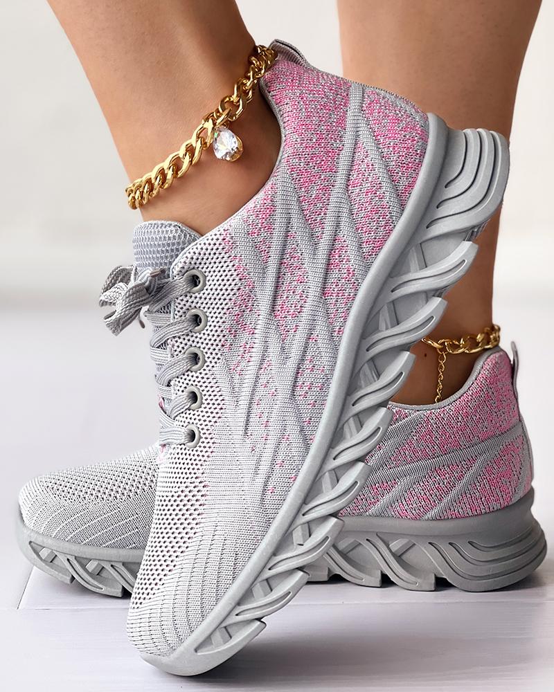 

Ombre Eyelet Lace-up Breathable Sneakers, Pink&gray