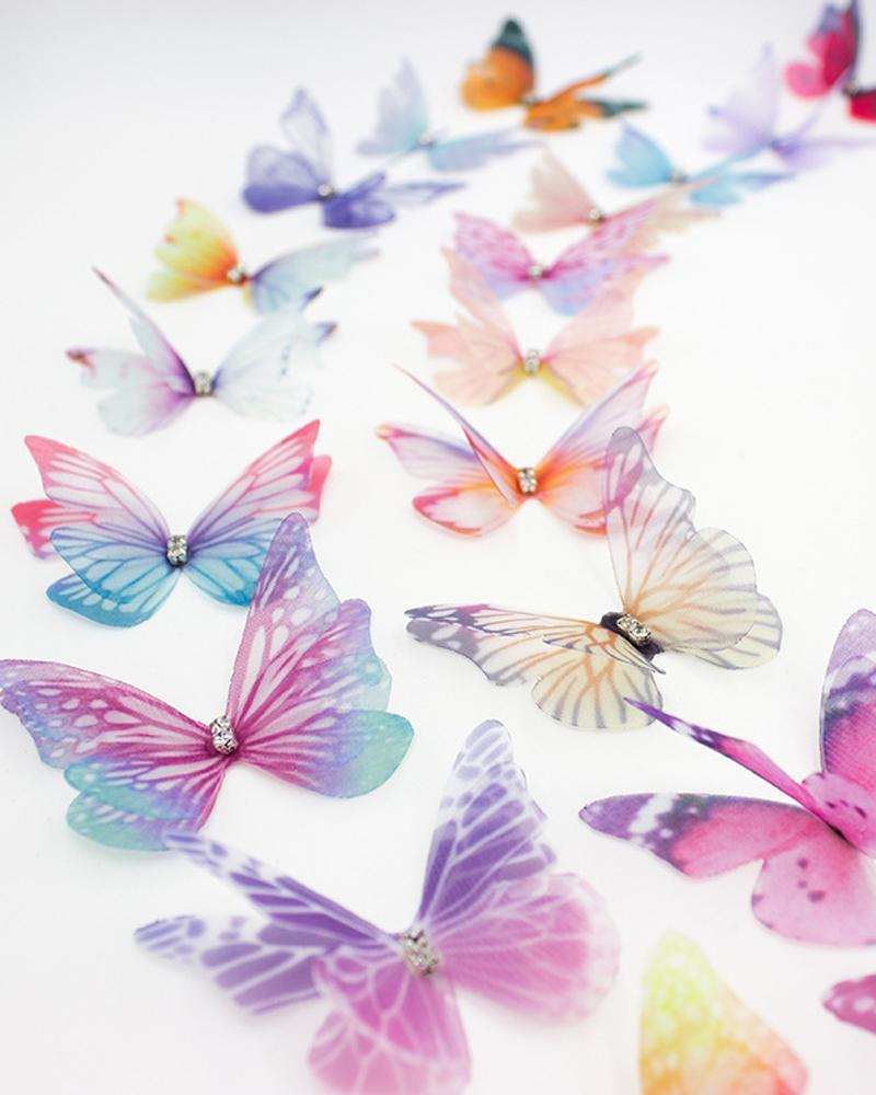 

10PCS Rhinestone Butterfly Shaped Hair Clip 3D Organza Fairy Wings Hair Pins Accessories, Multicolor