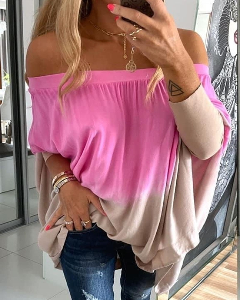 

Ombre Off Shoulder Dip Hem Casual Top, Style1
