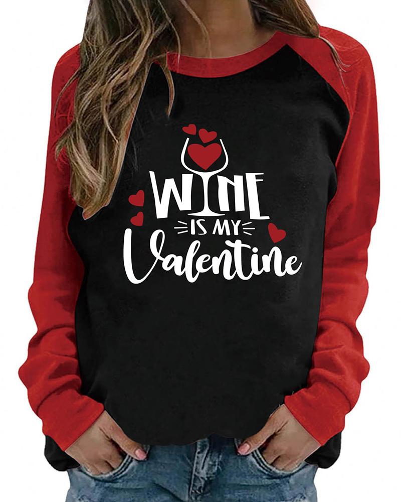 

Valentine' Day Graphic Letter Print Colorblock Top, Style2