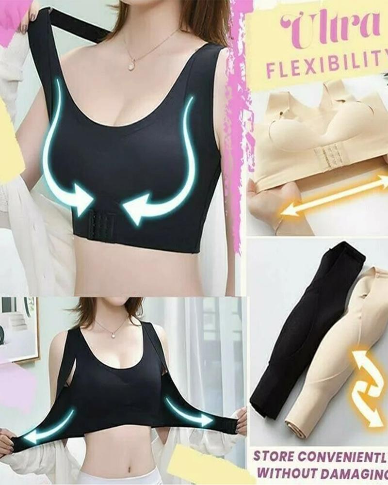 

Seamless Front Buckle Support Bra 2 in 1 Posture Corrector Bra Back Shaper, Black
