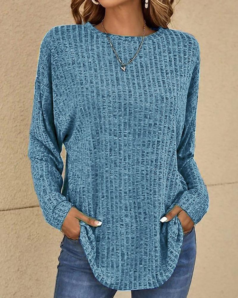 

Round Neck Long Sleeve Casual Top, Blue