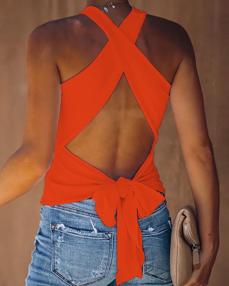 

Crisscross Backless Tied Detail Top, Orange