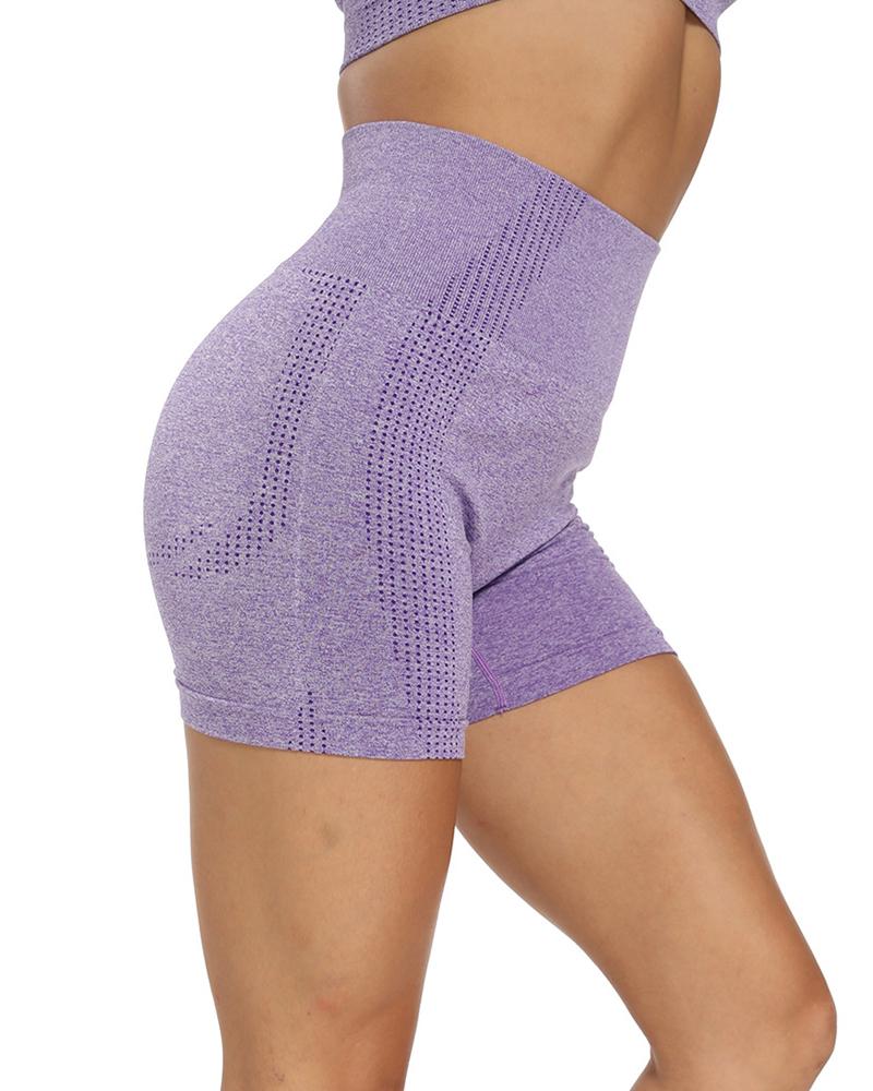 

High Waist Solid Color Skinny Yoga Short Pants, Purple