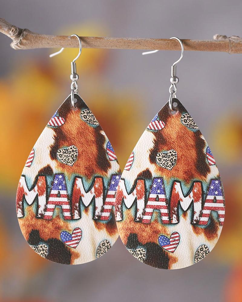 

1Pair Independence Day Mama Heart Waterdrop Hook Earrings, Multicolor