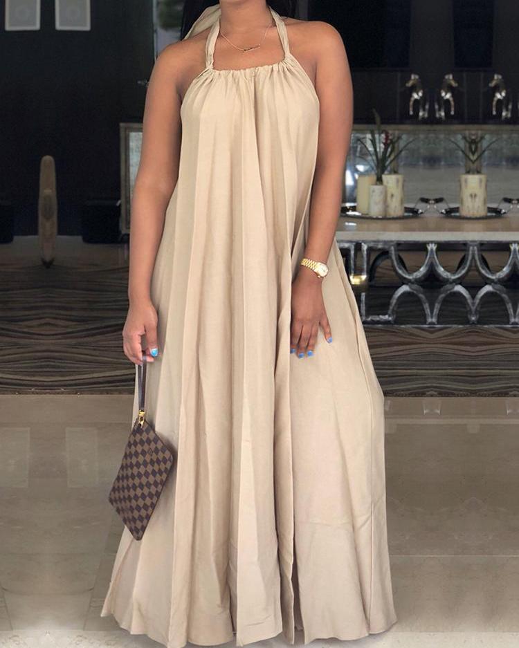 

Sexy Solid Halter Backless Maxi Dress, Khaki