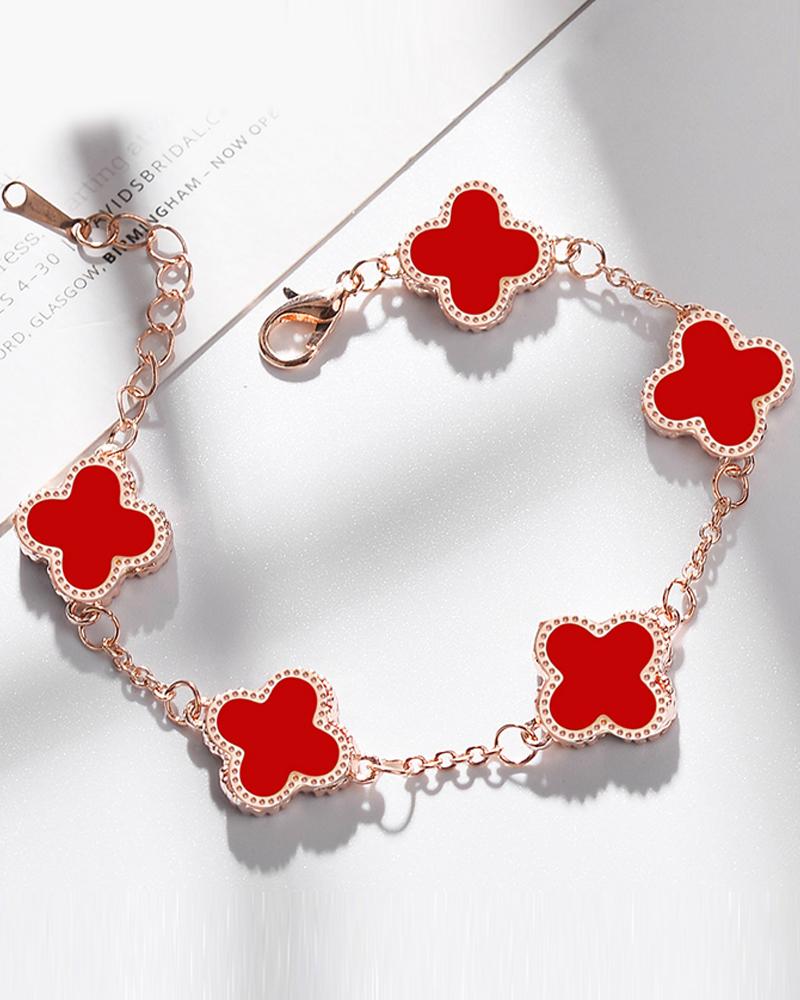 

St.Patrick's Day Four-Leaf Clover Pattern Chain Strap Bracelet, Red