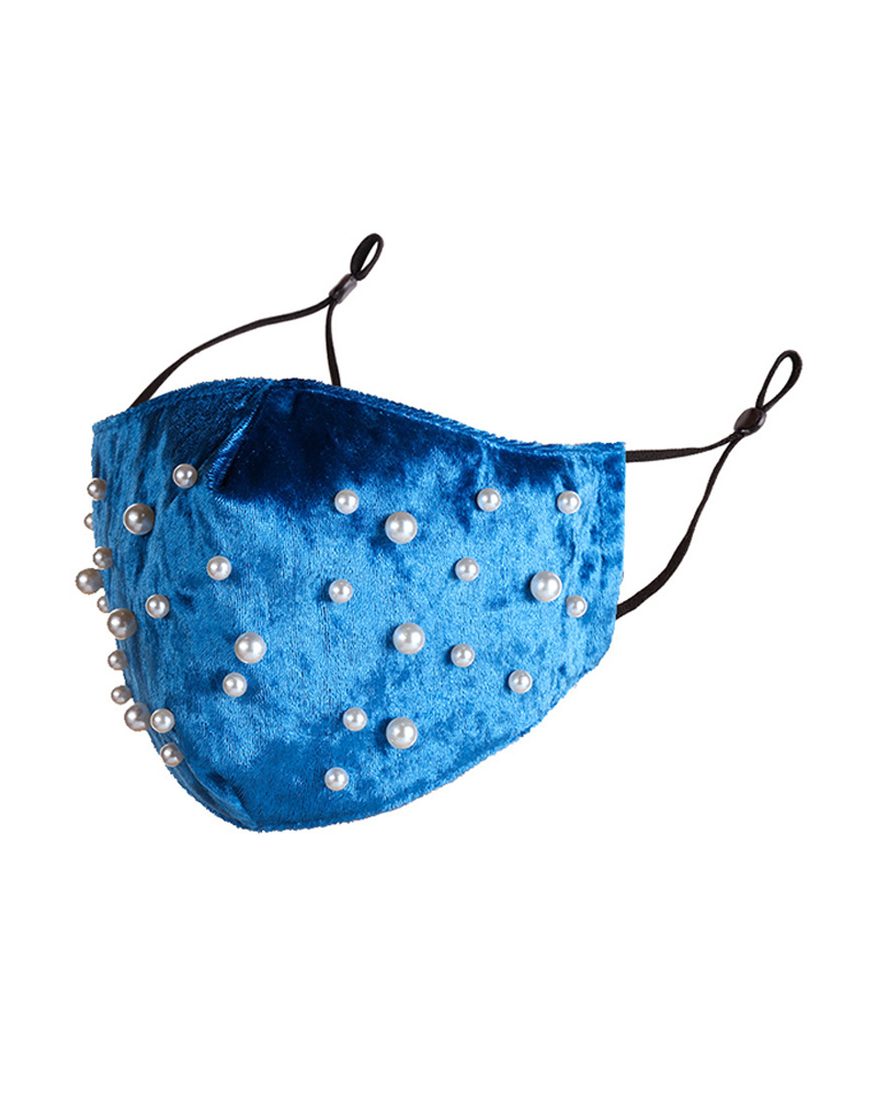 

Beaded Velvet Breathable Face Mask, Blue