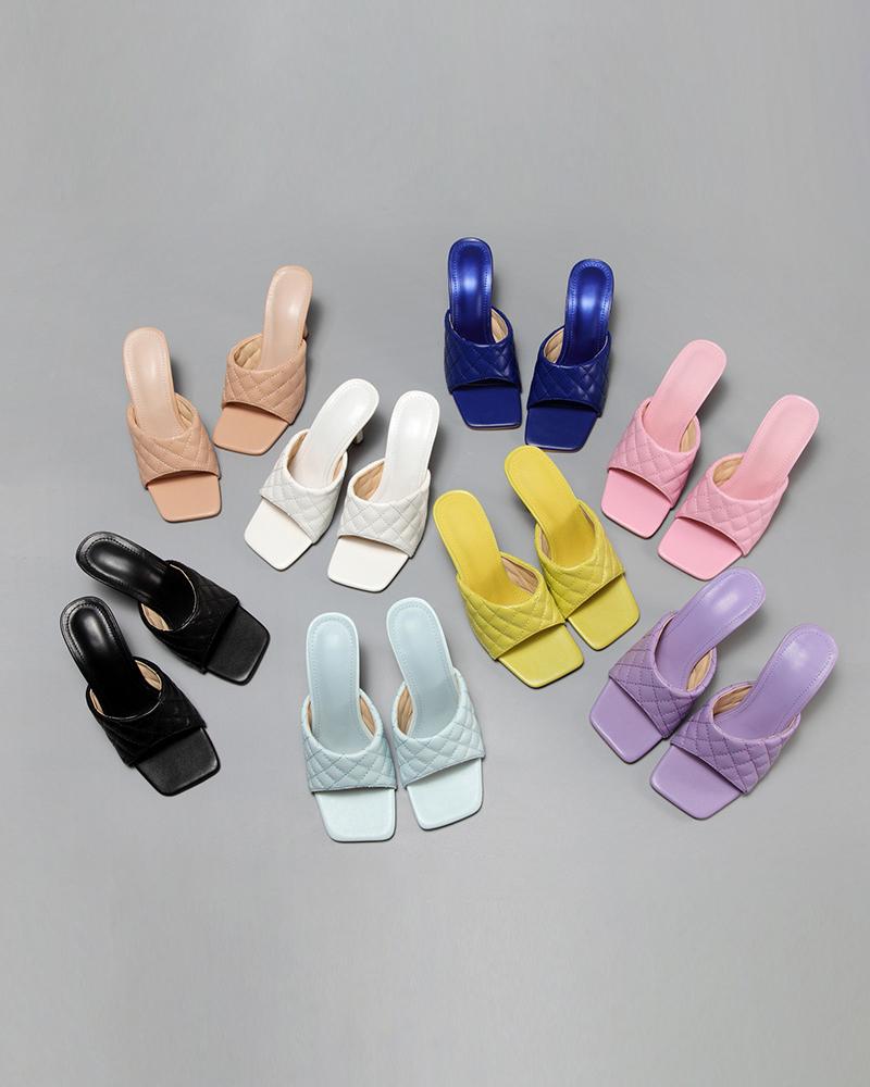 

Solid Square-toe Open-toe High Heel Sandals, Black