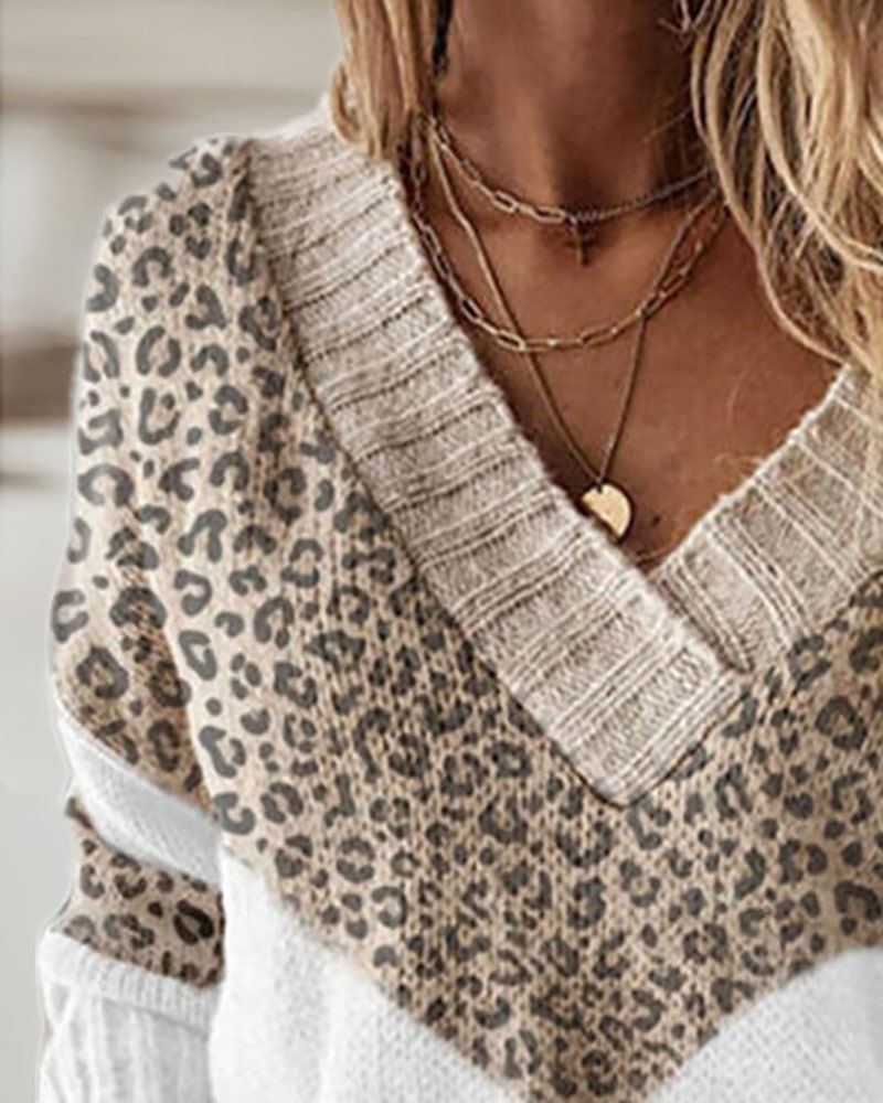 Kaufen Leopard Print Long Sleeve Casual Sweater. Bild