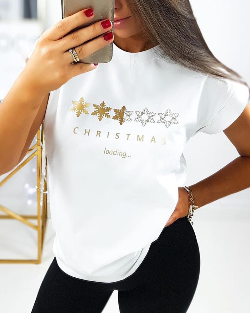 

Christmas Letter Snowflake Print T-shirt, White