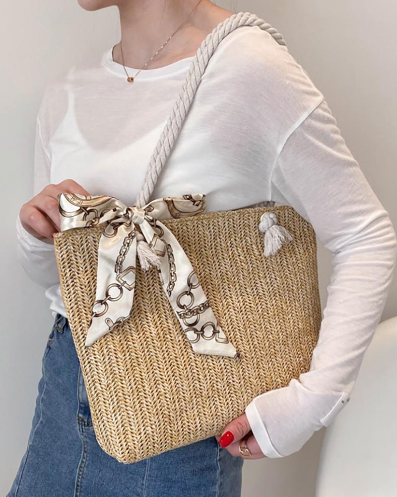 

Sacrf Decor Straw Woven Beach Tote Bag, Khaki