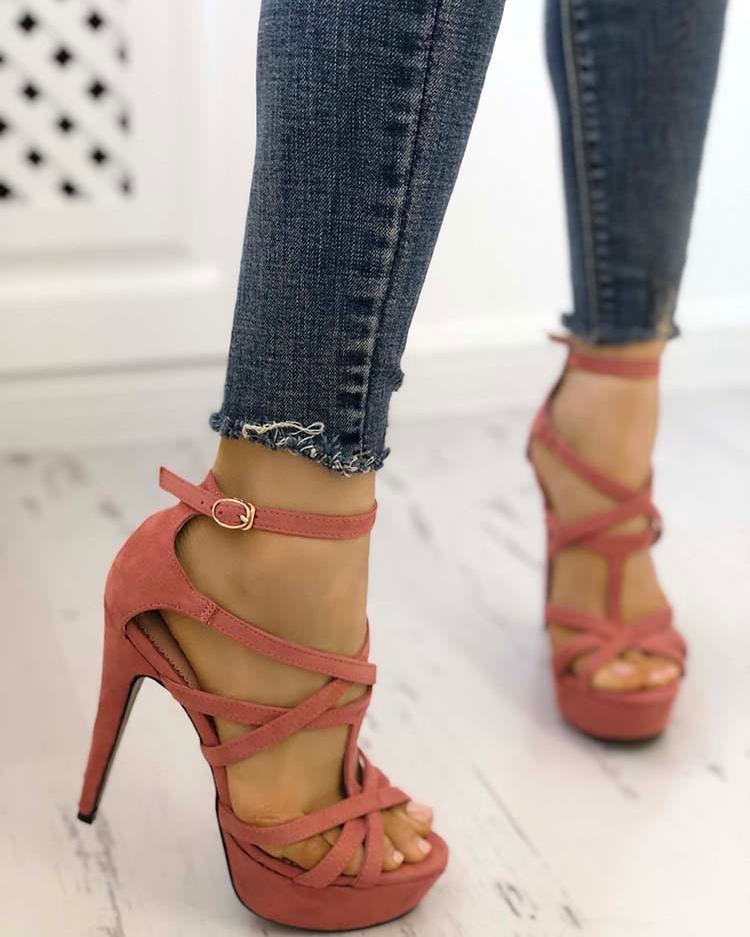 

Multi-strap Buckle Platform Thin High-heeled Sandals, Orange