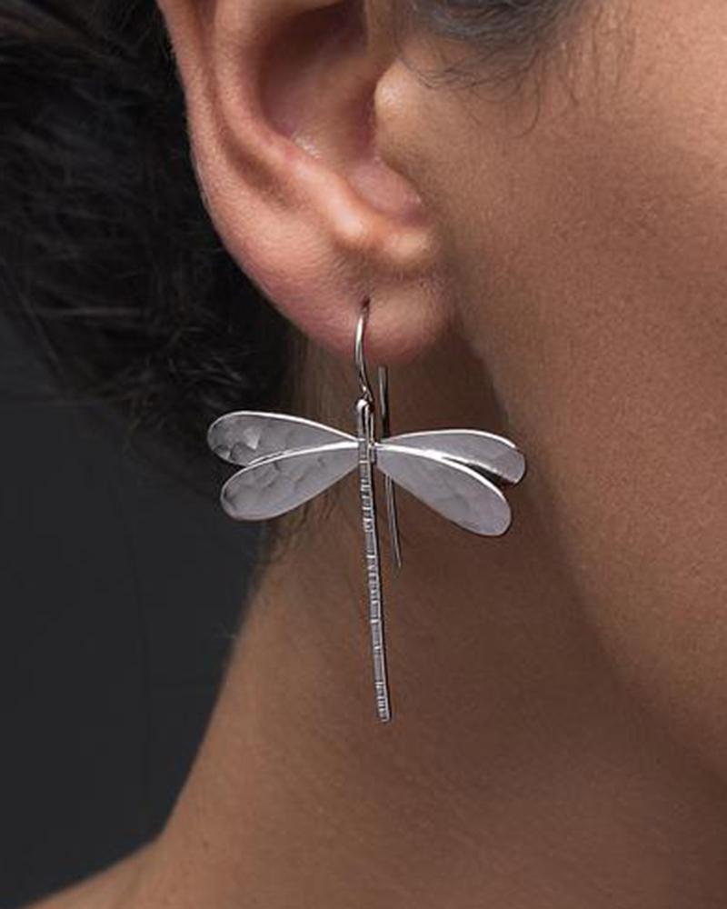 

1Pair Dragonfly Shaped Drop Earrings, Silver