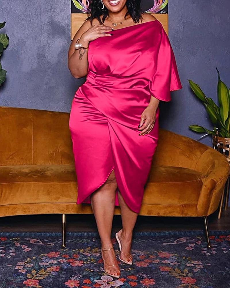 

Plus Size One Shoulder Ruched Party Dress, Hot pink