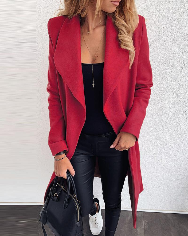 

Plain Long Sleeve Casual Longline Coat, Red