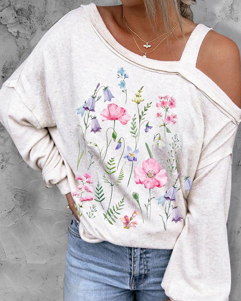 

Floral Print Cold Shoulder Top, Apricot