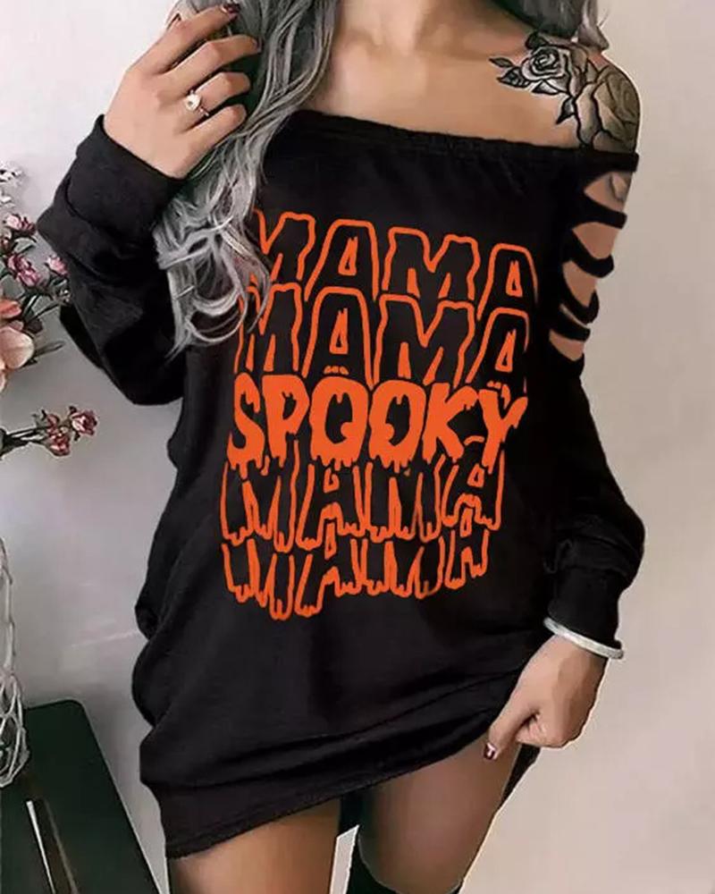 

Halloween Spooky Mama Print Ladder Cutout Sweatshirt Dress, Black