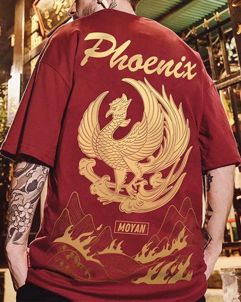 

Hip-hop Patterns Print Short Sleeve Loose T-shirts, Red